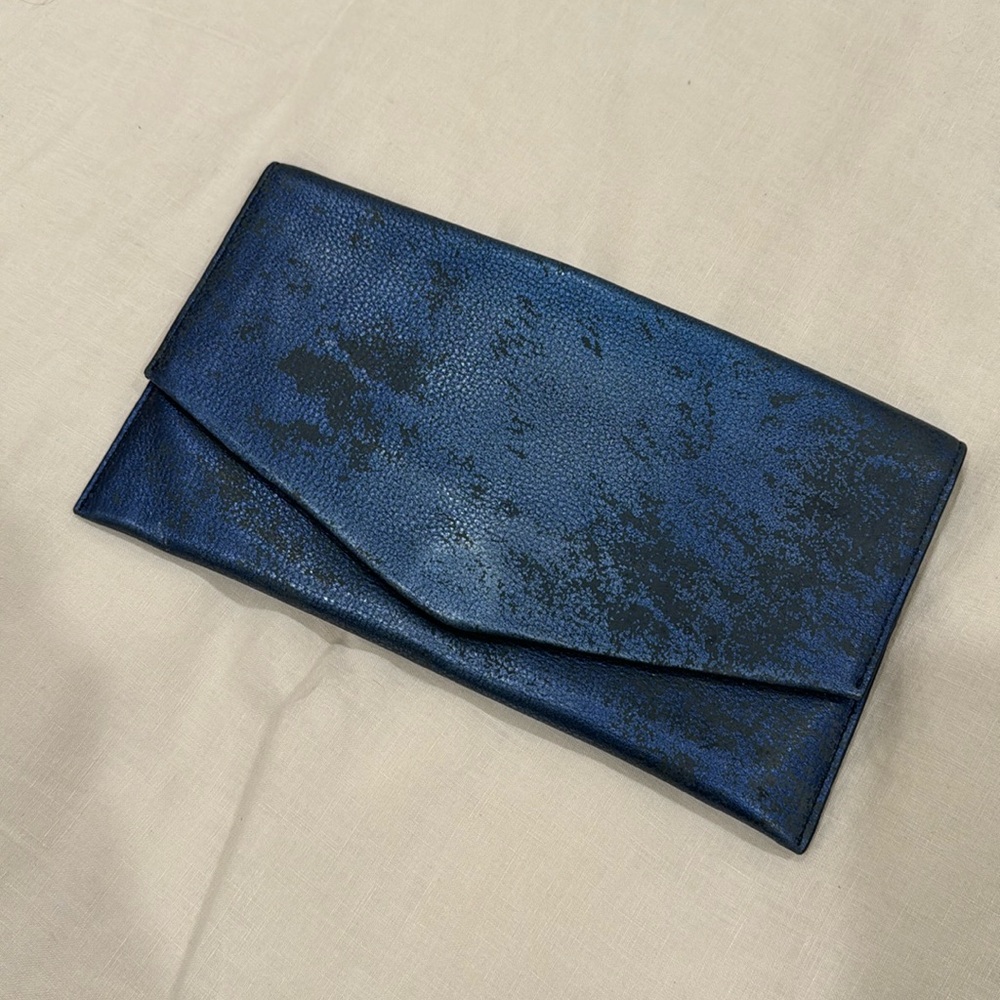 Cole Haan Metallic Blue Leather Clutch